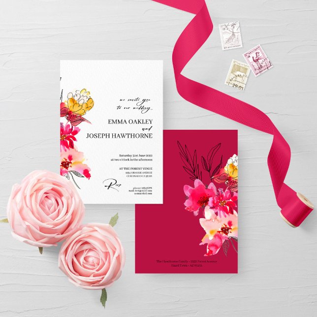Pink modern floral abstract Wedding Invitation (Creator Uploaded)
