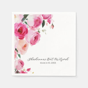 Pink Modern Floral Bat Mitzvah Napkin