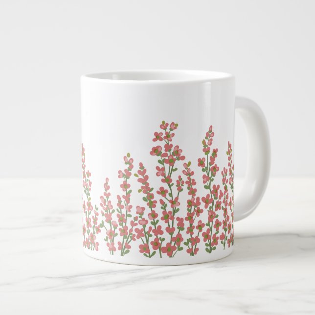 Pink Modern  Floral Blooms  Large Coffee Mug (Front Right)