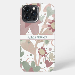Pink Modern Floral Trendy Customise Name iPhone 13 Pro Max Case