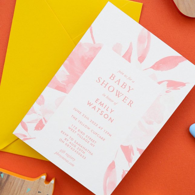 Pink Modern Floral Watercolor Baby Shower Invitation (Creator Uploaded)