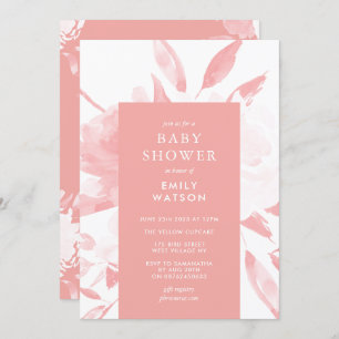 Pink Modern Floral Watercolor Baby Shower Invitation