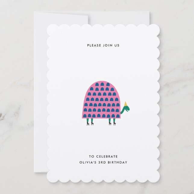 Pink Modern Girl's Birthday Turtle Invitation (Front)