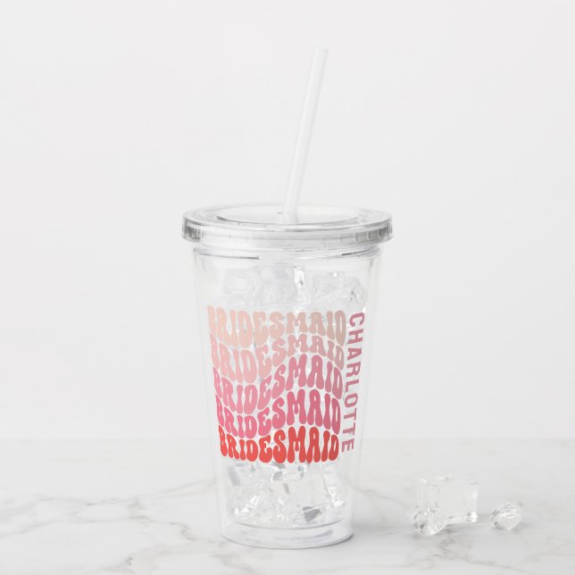 Pink modern girly retro 60's simple bridesmaid acrylic tumbler (Back Ice)