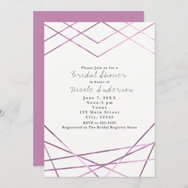 Pink Modern Glam Geometric Lines Party Invitations (Front/Back)