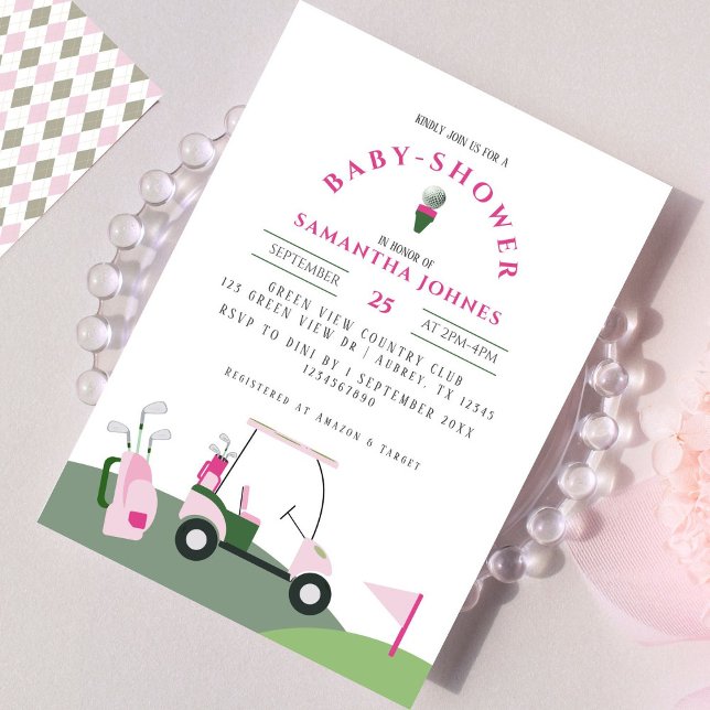 Pink Modern Golf Baby Shower Invitation (Creator Uploaded)
