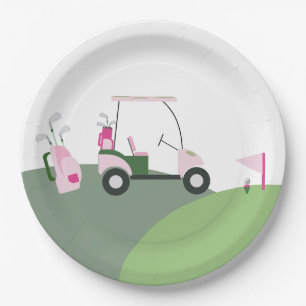 Pink Modern Golf Baby Shower  Paper Plate