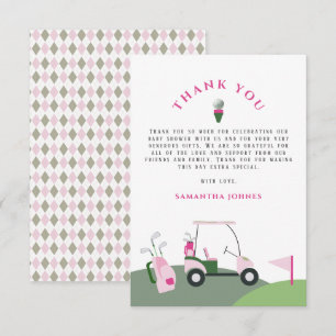 Pink Modern Golf Baby Shower Thank You Card