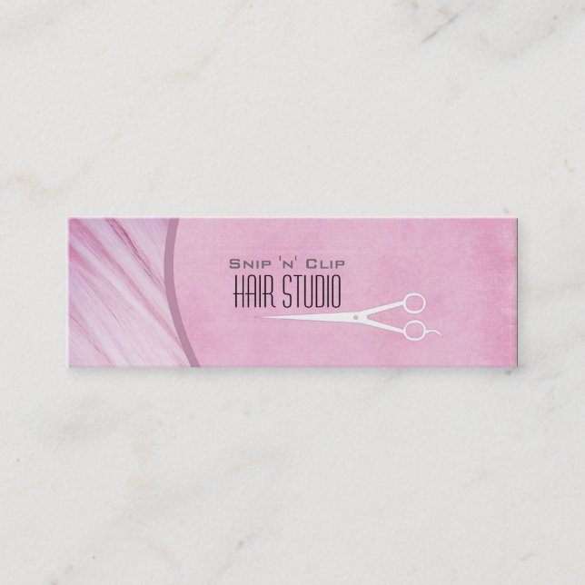 Pink Modern Hair Stylist Salon Scissors Mini Business Card (Front)