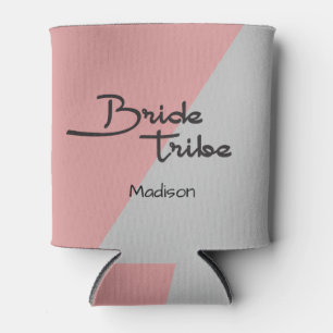 Pink Modern Handwritten Script Bride Tribe Name Can Cooler