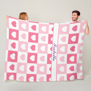 Pink Modern Heart Love Collection Fleece Blanket