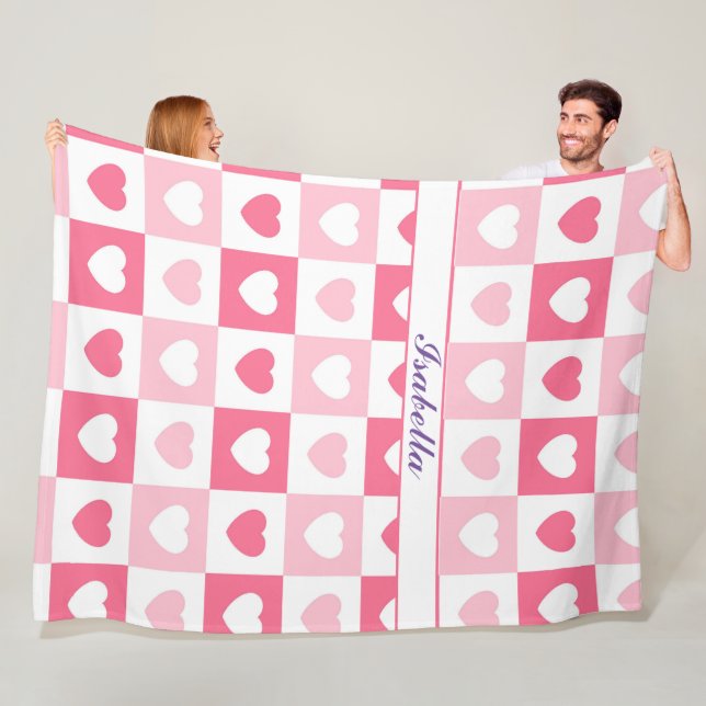 Pink Modern Heart Love Collection Fleece Blanket (In Situ)