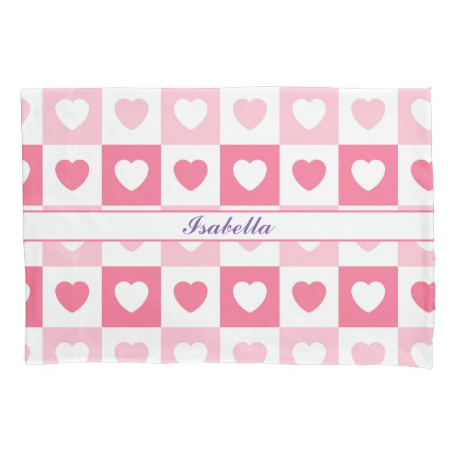 Pink Modern Heart Love Collection Pillowcase (Front)