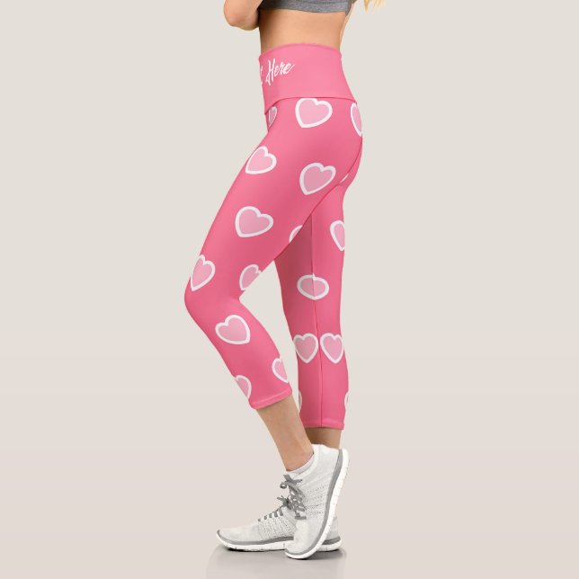 Pink Modern Heart Valentines Day Collection Capri Leggings (Left)
