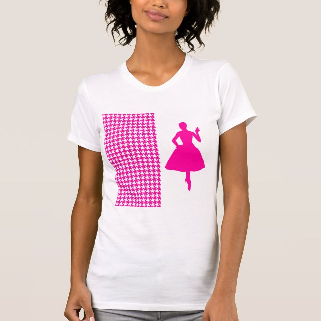Pink Modern Houndstooth w/ Fashion Silhouette T-Shirt (Front)