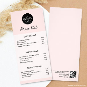 Pink Modern Logo QR Beauty Salon Price List Rack Card