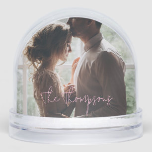 Pink Modern Love Couple's Photo Snowglobe