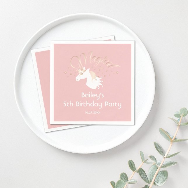Pink Modern Magical Unicorn Kids Birthday Paper Napkin (Creator Uploaded)