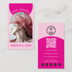 Pink Modern Makeup Hair Arch Photo QR Code Logo Business Card