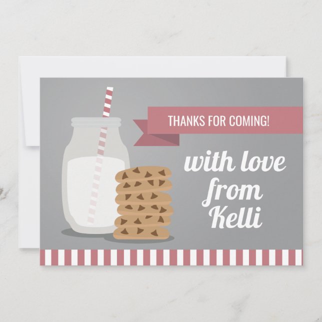 Pink Modern Milk and Cookies Striped Thank You Card (Front)