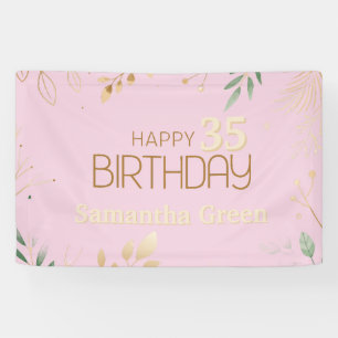 pink modern minimal elegant simple 35th birthday banner