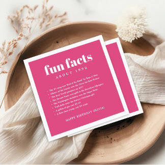 Pink Modern Minimal Fun Facts Birthday Year  Napkin