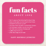 Pink Modern Minimal Fun Facts Birthday Year Square Paper Coaster<br><div class="desc">Pink Modern Minimal Fun Facts Birthday Year Paper Coaster feature a bold combination of fonts. Write all the fun facts from the year of your birth,  to celebrate your birthday in style.</div>