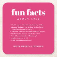 Pink Modern Minimal Fun Facts Birthday Year