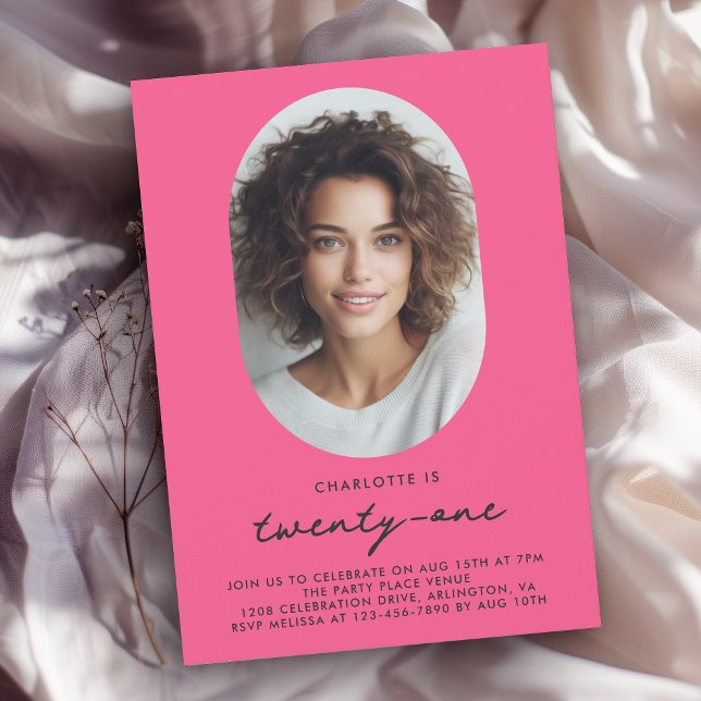 Pink Modern Minimal Photo 21st Birthday  Invitation (Available in both printed and instant download digital formats.)