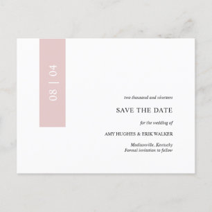 Pink Modern Minimal Simple Wedding Save the Date Announcement Postcard