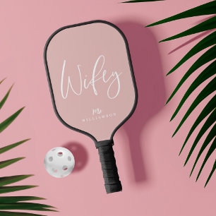 Pink Modern Minimal Wifey Script Personalised Name Pickleball Paddle
