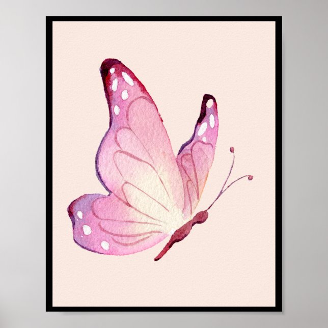 Pink Modern Minimalist Butterfly Poster (Front)