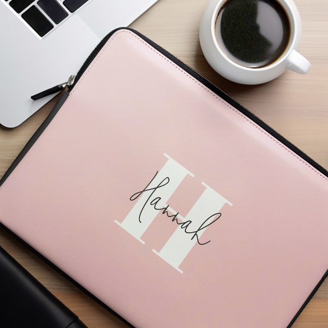 Pink Modern Minimalist Monogrammed Laptop Sleeve (Creator Uploaded)