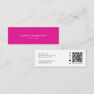 Pink Modern Minimalist Qr Code Social Media Mini Business Card