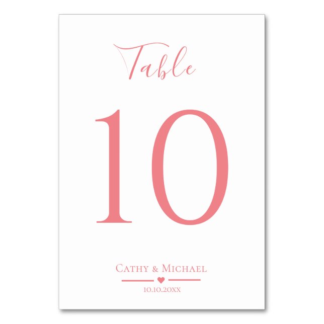 Pink modern minimalist wedding Table Number (Front)