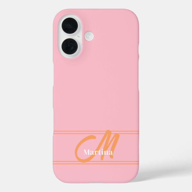 Pink Modern Monogram Initial Name Case-Mate iPhone Case (Back)
