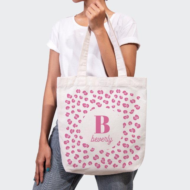 Pink Modern Monogram Name Initial Tote Bag (Creator Uploaded)