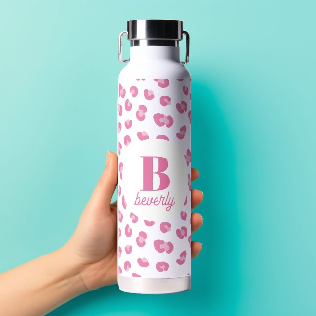 Pink Modern Monogram Name Initial  Water Bottle (Creator Uploaded)