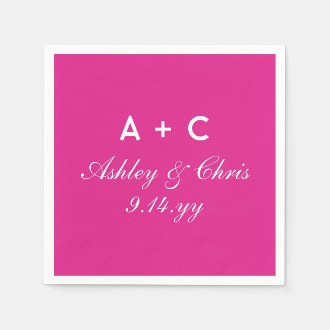 Pink Modern Personalised Wedding Reception Favour Napkin (Front)