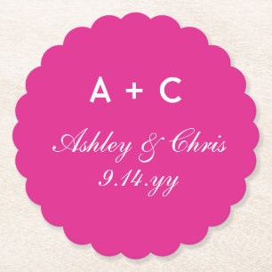Pink Modern Personalised Wedding Reception Favour Paper Coaster