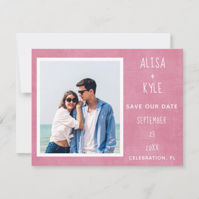 Pink Modern Photo Save the Date (Front)