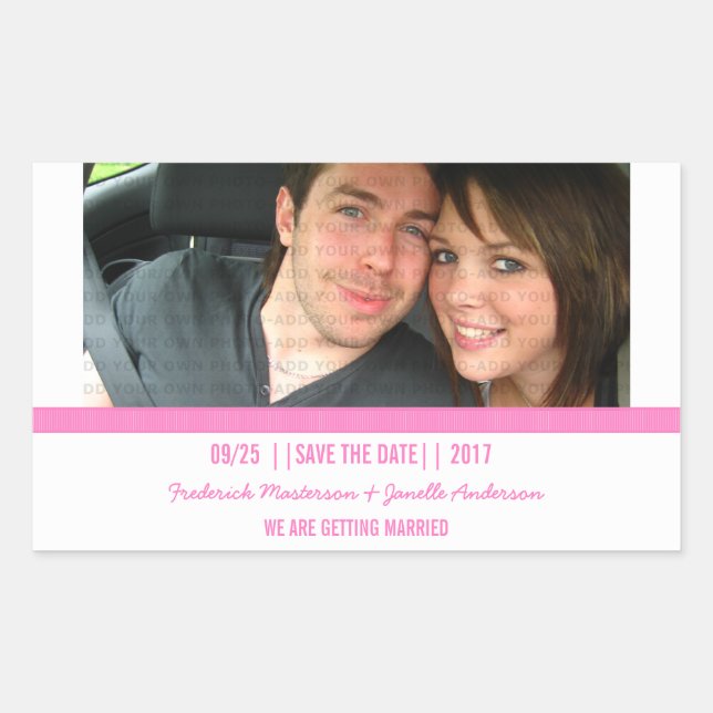 Pink Modern Photo Save the Date Stickers (Front)
