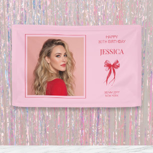 Pink Modern Photo Thirty Bow Happy 30th Birthday Banner