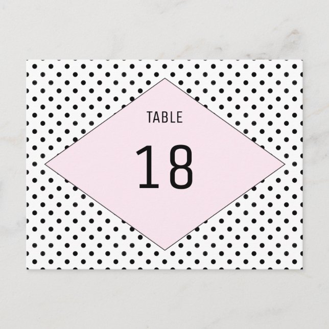 Pink Modern Polka Dots Table Number Postcard (Front)