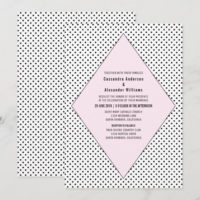 Pink Modern Polka Dots Wedding Invite (Front/Back)
