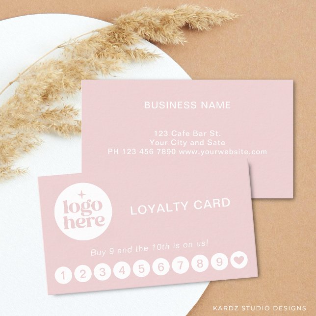 Pink Modern Professional Logo Loyalty Card (Front and back of 3.5 x 2 inches. Choose size, corner and paper style.)