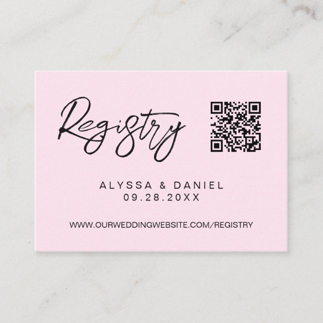 Pink Modern QR code wedding registry custom Enclosure Card (Front)