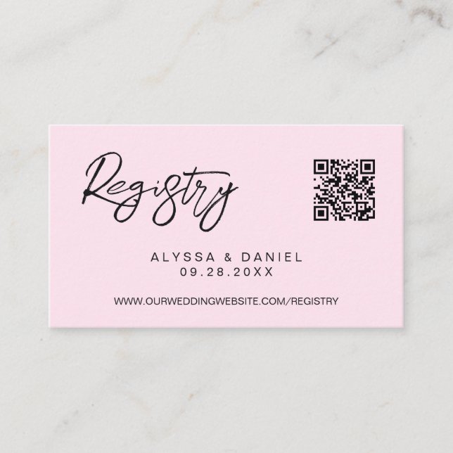 Pink Modern QR code wedding registry custom small Enclosure Card (Front)