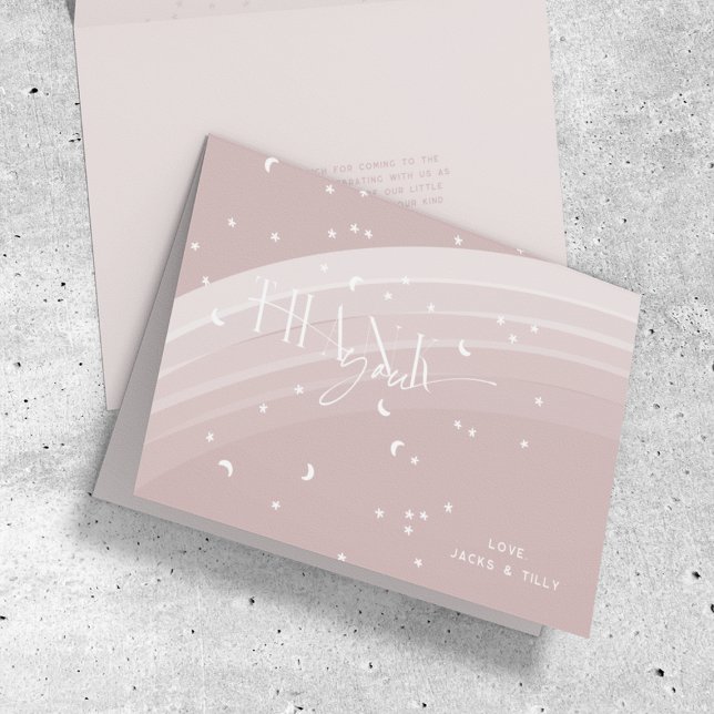 Pink Modern Rainbow and stars White Baby Shower Thank You Card (Creator Uploaded)