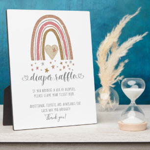 Pink Modern Rainbow Glitter Stars Diaper Raffle Plaque